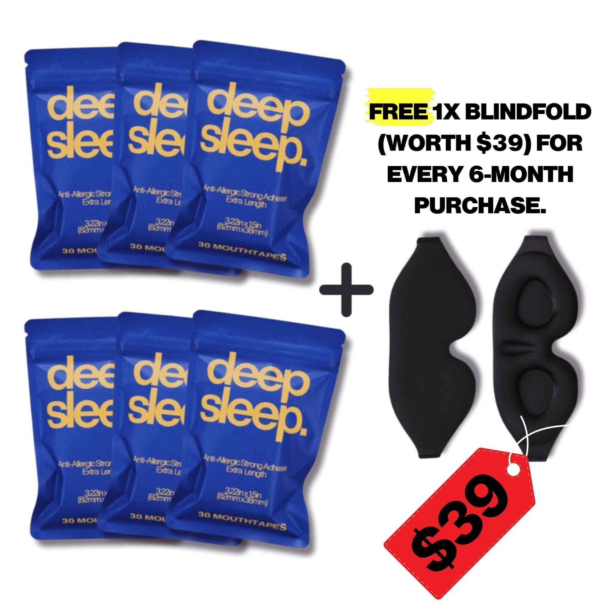Deep Sleep® Mouth Tape - 6-Month Supply + FREE 1x Blindfold